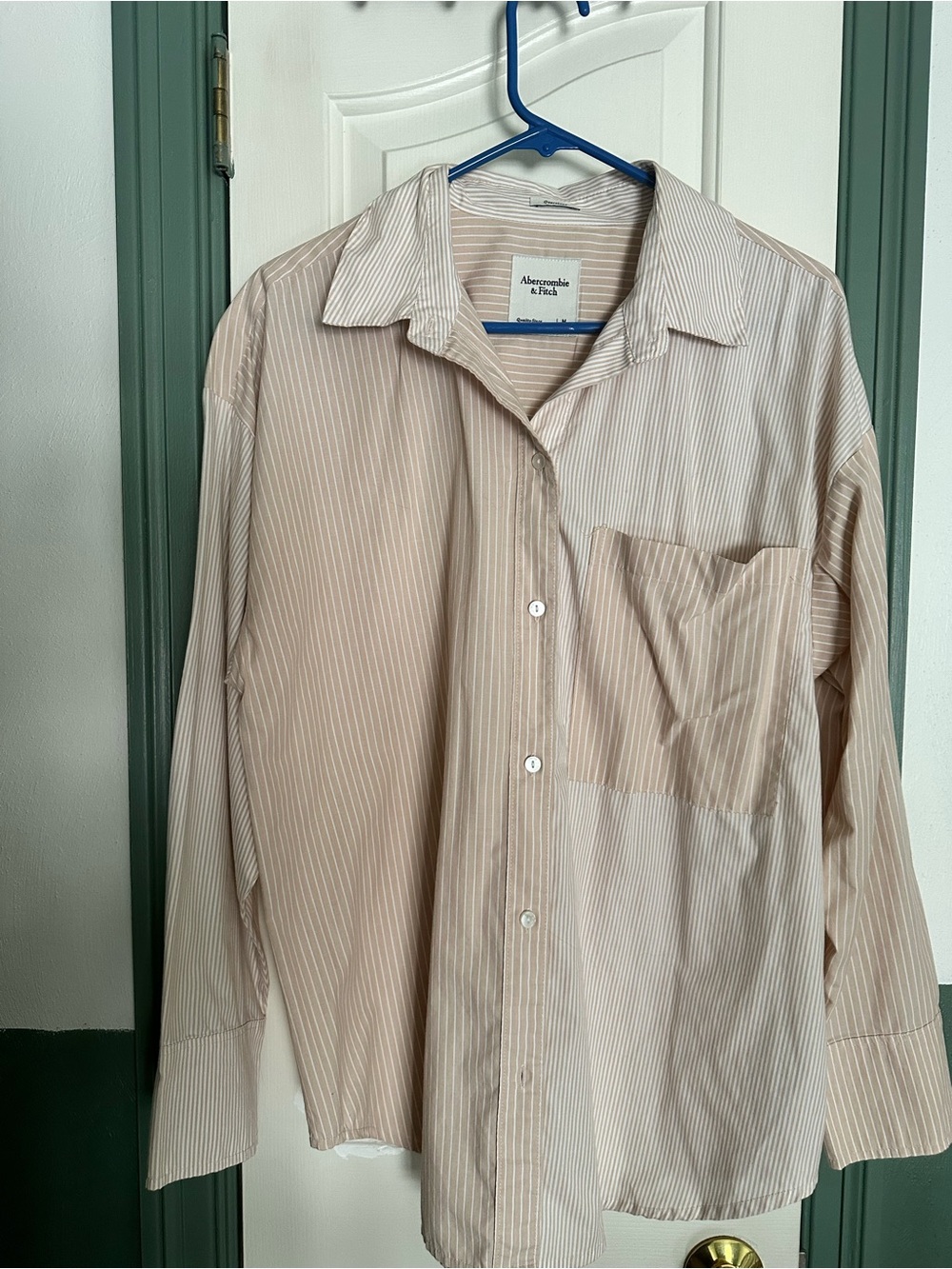 Abercrombie & Fitch women’s oversized Beige Stripe Button-Up Shirt